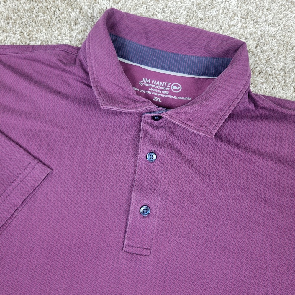 Vineyard Vines Jim Nantz Mens 2XL Maroon AOP Geometric Performance Stretch Polo